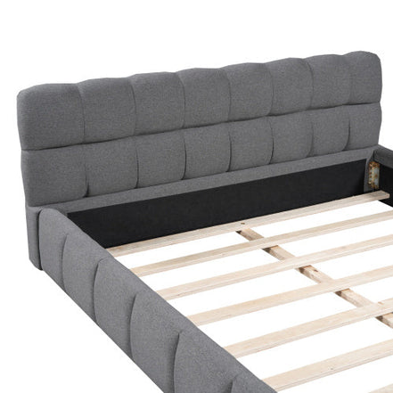 81.7" Upholstered Double Bed with Soft Linen Backrest