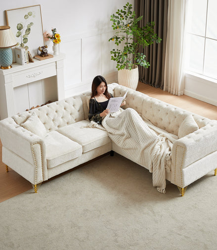 81.5-Inch Chenille Corner Sofa , L-Shaped Sectional Couch, 5-Seater