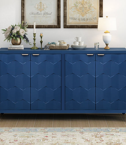 Luxurious Four-Door Sideboard with Honeycomb Patterned Doors