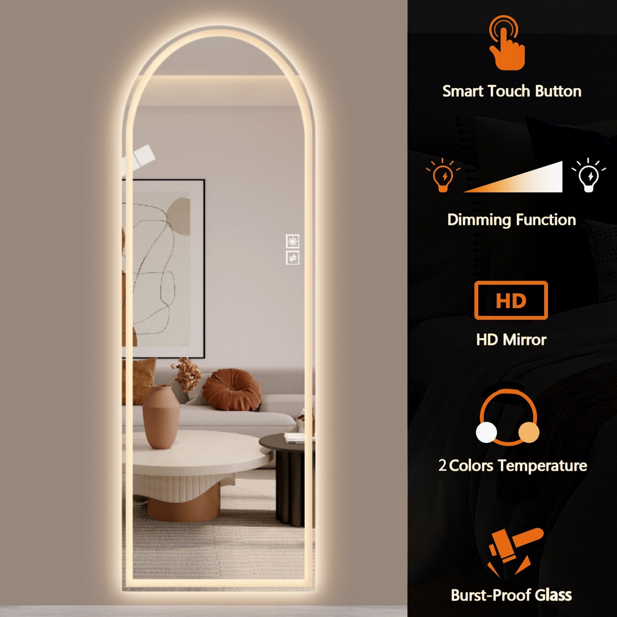 Arch Design LED Full Length Mirror 65