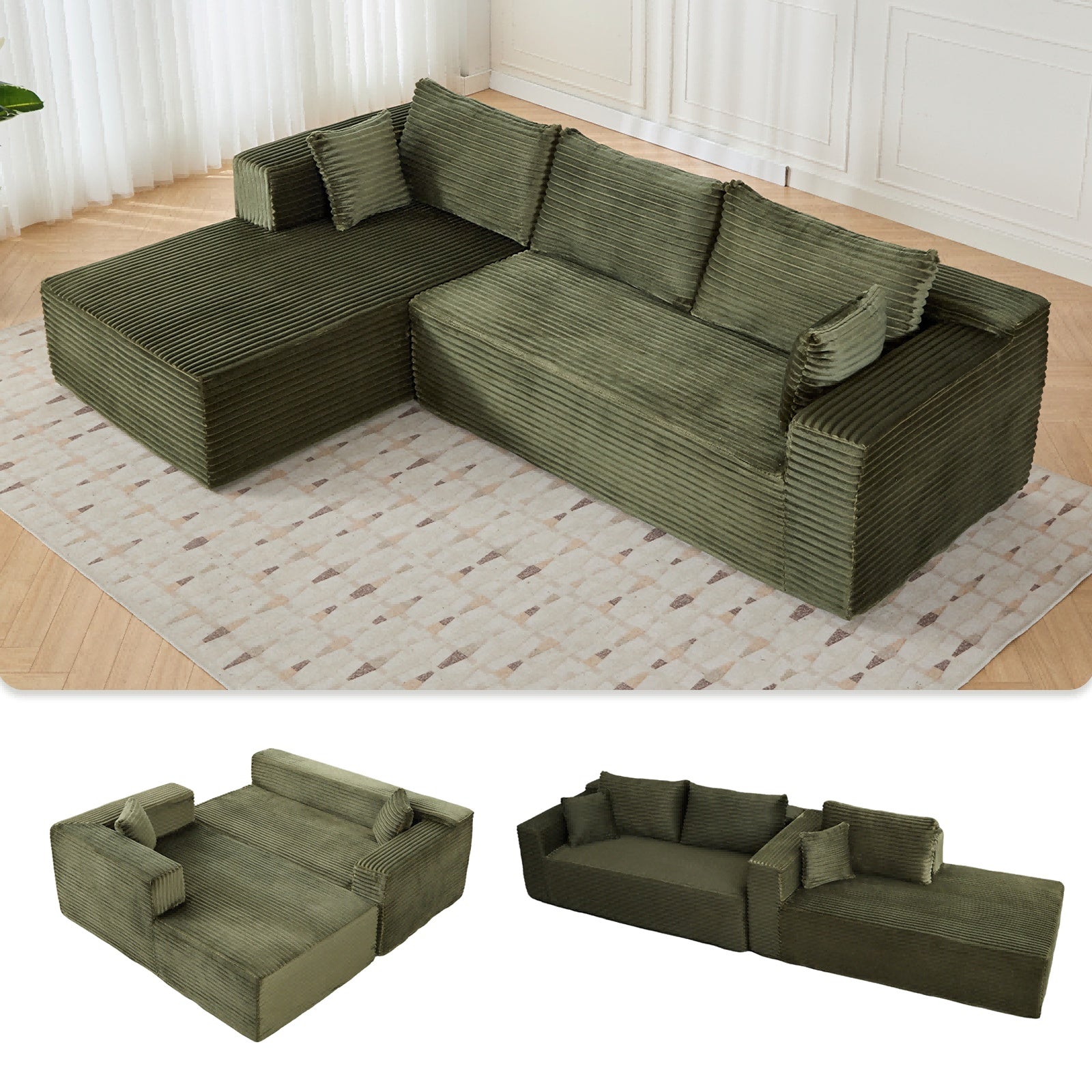 Olive L-Shaped Compression Sofa