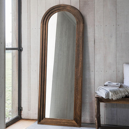 Wooden Arched Floor Mirror with Distressed Style