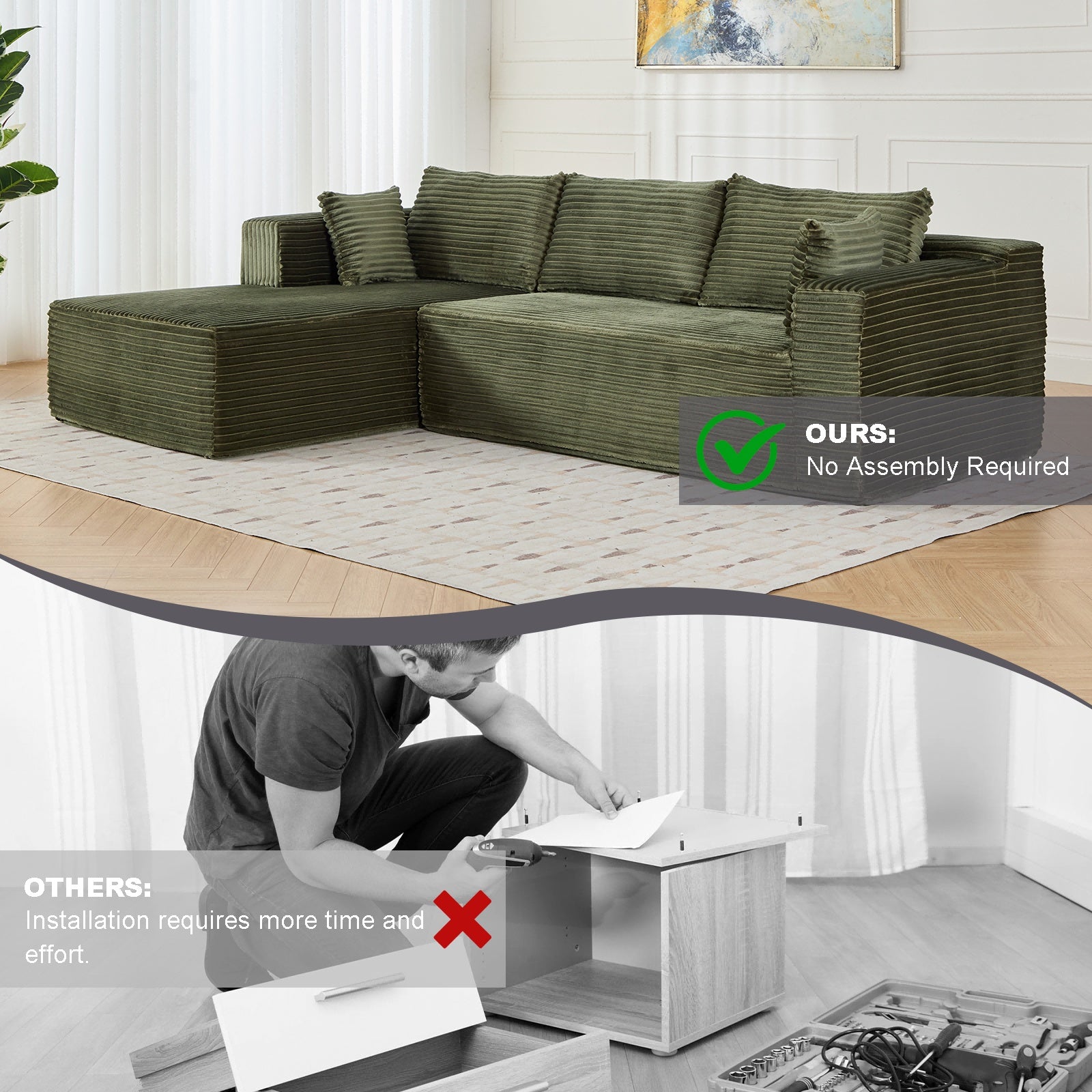 Olive L-Shaped Compression Sofa