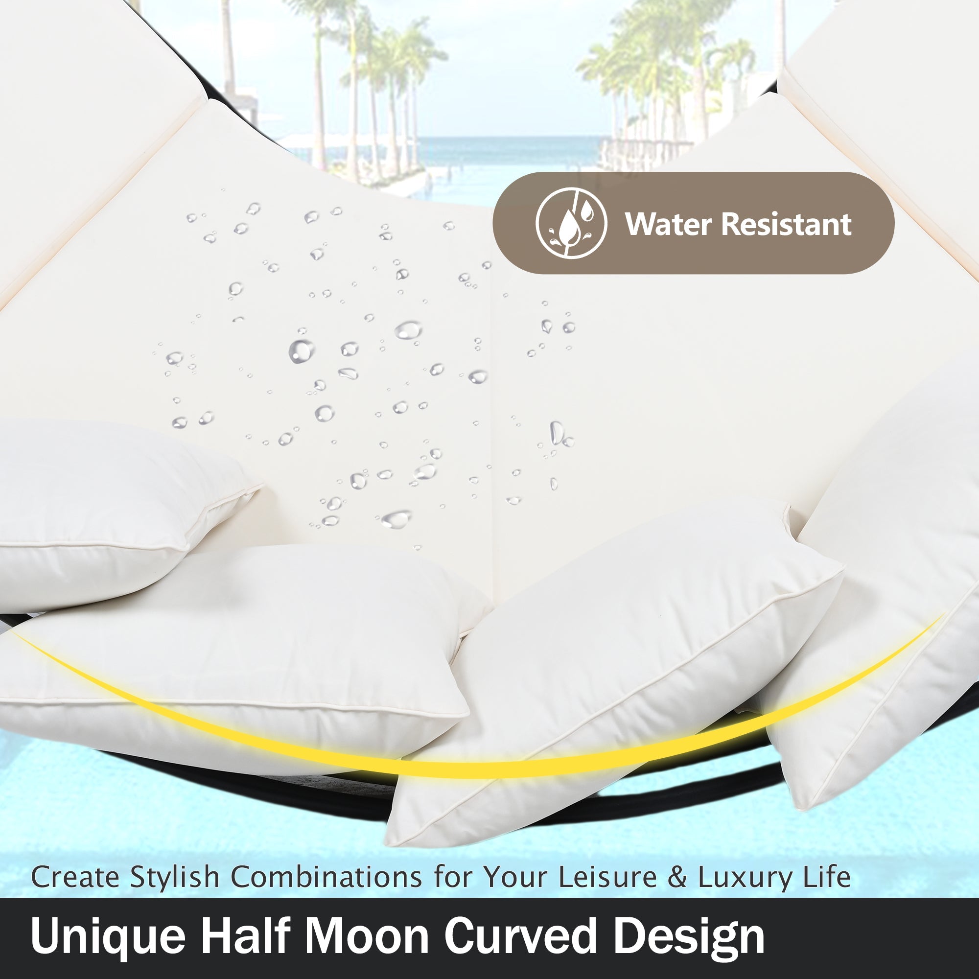 Patio Half- Moon Curved Outdoor Furniture Sofa Set with Coffee Table,