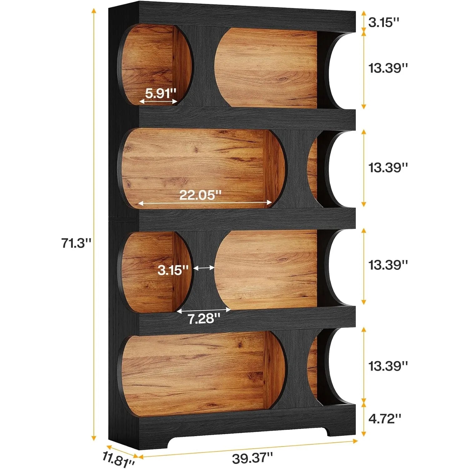 Black Bookcase, Modern Bookshelf, 4-Tier Freestanding Display Shelf with Classic Shape for Living Room, Home Office