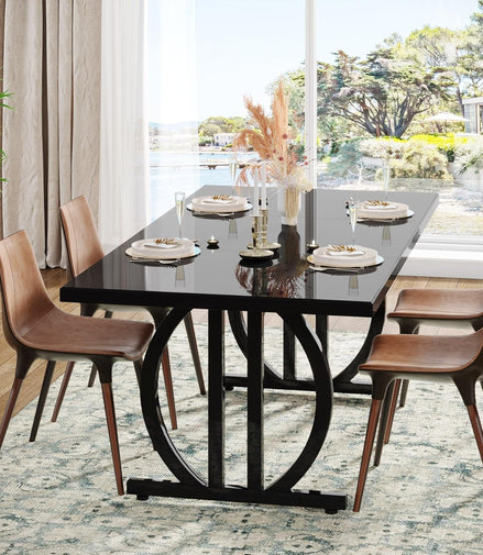 Black Dining Table for 4 to 6 People, 63-Inch