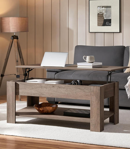 Lift Top Coffee Table with Hidden Compartment and Storage Shelf